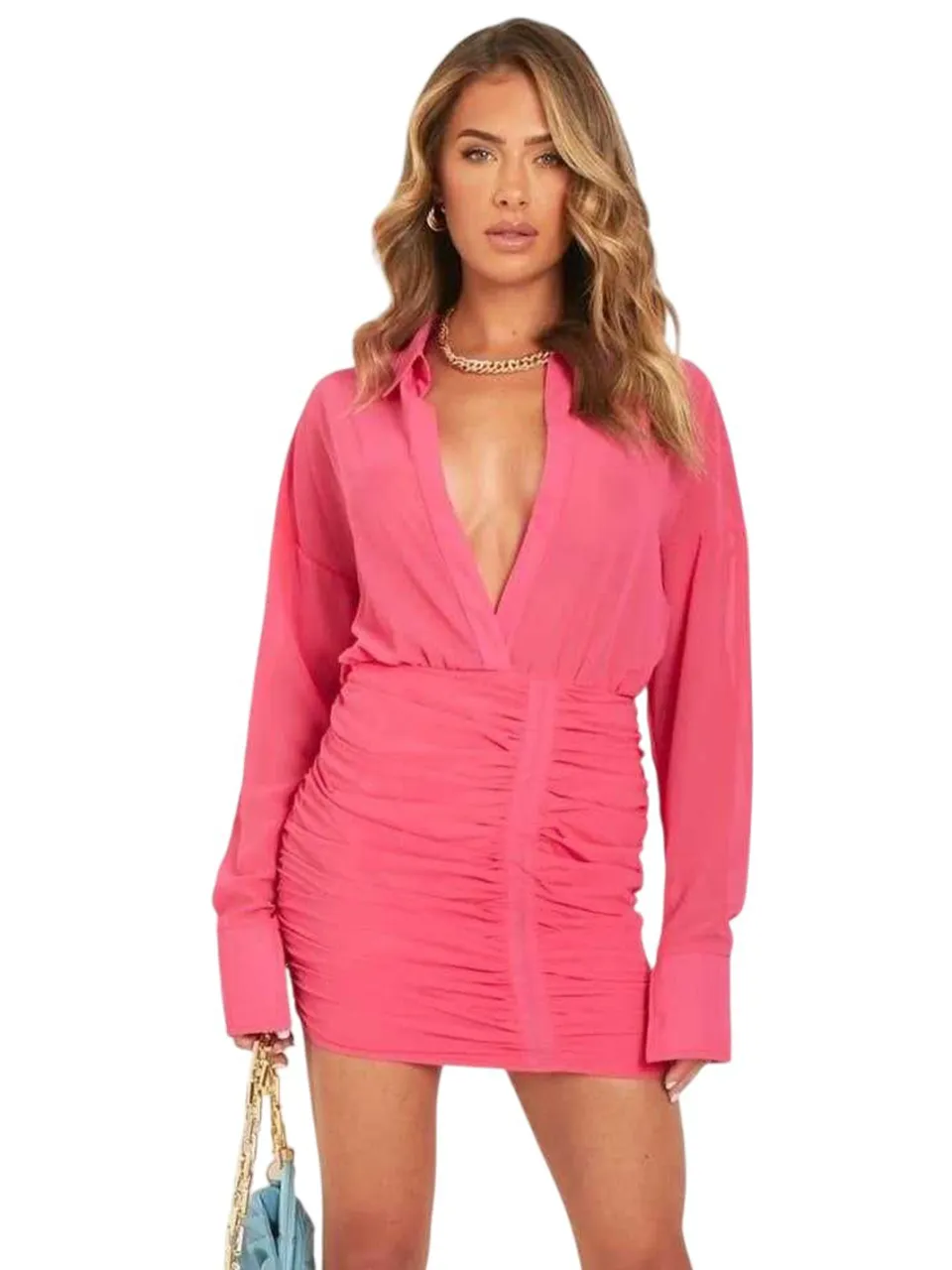Missyempire Missy Empire Dames Ruched Plunge Mini Jurk (Roze), foto 2