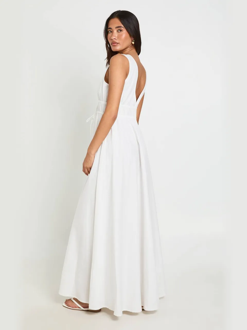 boohoo Dames Maxi Skater Jurk Met Diepe V-hals En Strikdetail wit, foto 2