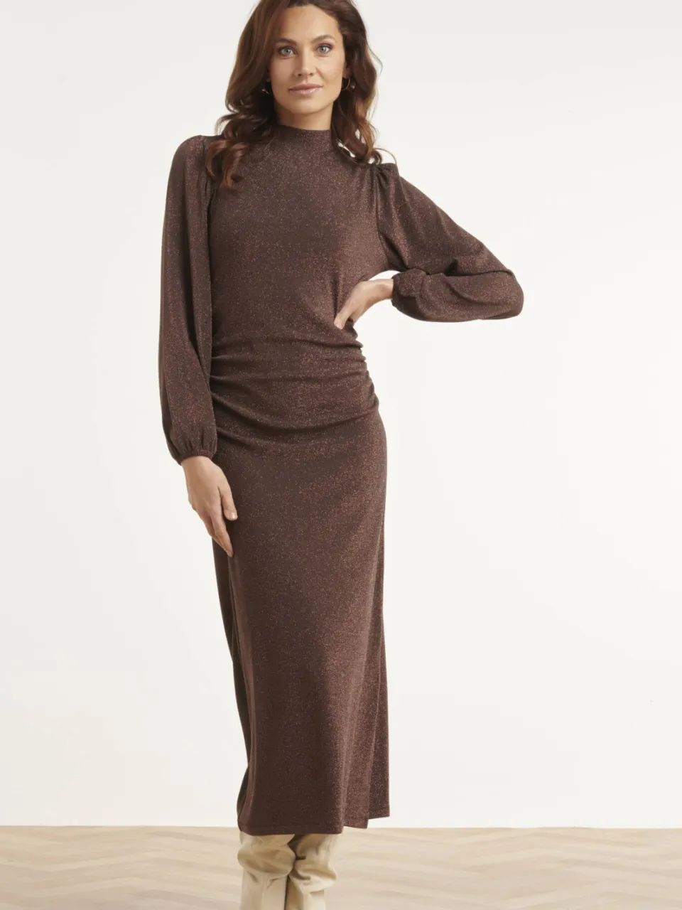 Smashed Lemon bodycon maxi jurk met glitters - bruin, foto 3