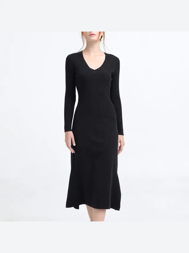 Smart & Joy MIDI JUMPER -TRAND MET V -NACKLINE Zwart