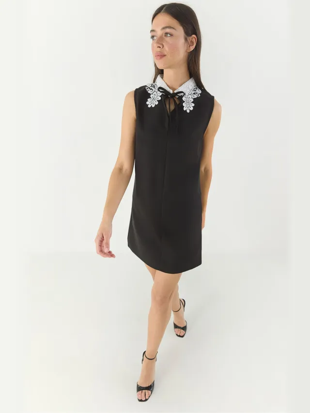Bianco Lucci Crepe Midi-jurk met Knopsluiting Zwart