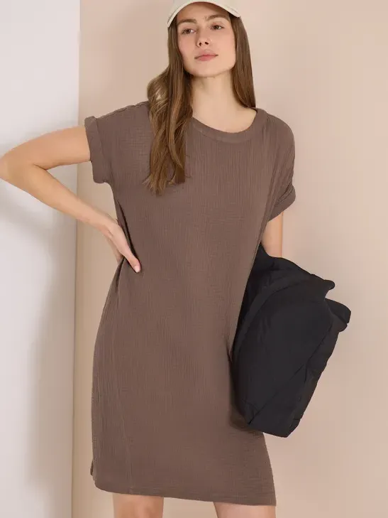 cecil Mousseline jurk met korte mouwen Beige