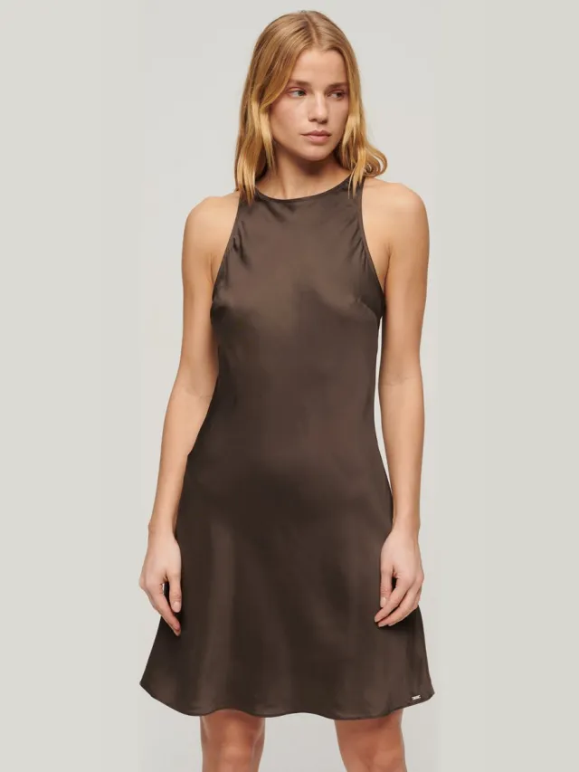 Superdry Satijnen Racer mini-jurk - Dames - Jurken bracken brown