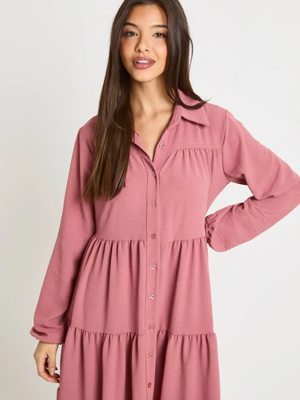 boohoo Dames Getextureerde gelaagde midi smock jurk woestijnroos, foto 4