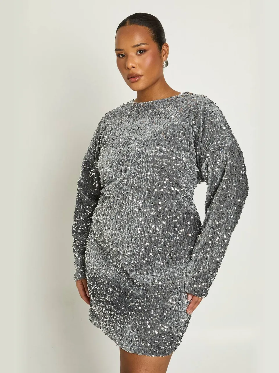 boohoo Dames Plus Pailletten Batwing Shiftjurk zilver, foto 3