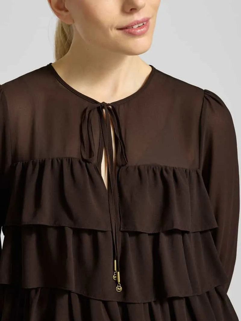 MICHAEL Michael Kors Maxi-jurk in laagjeslook met vetersluiting chocoladebruin, foto 3