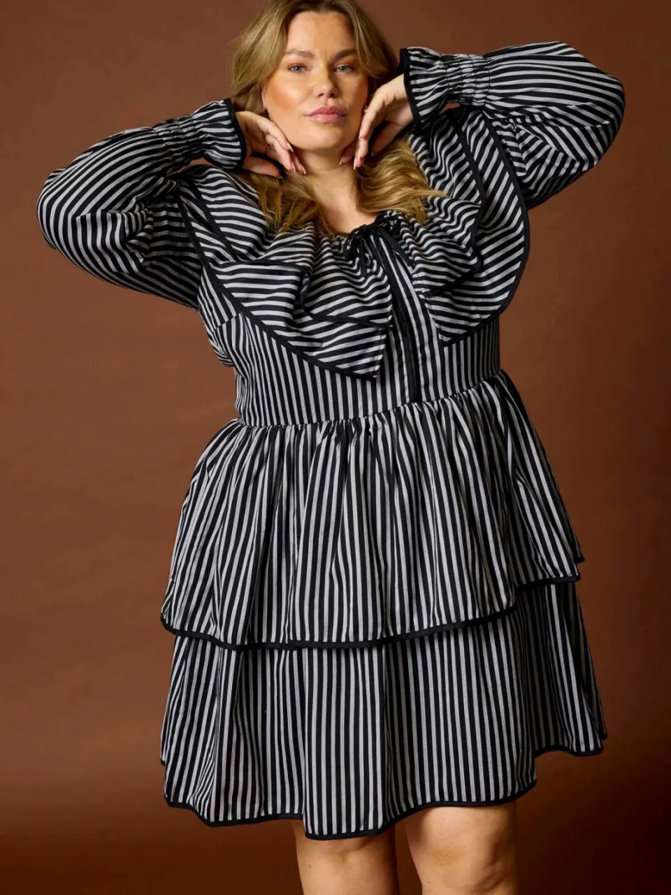 Anyday gestreepte korte jurk Plus Size - zwart, foto 5