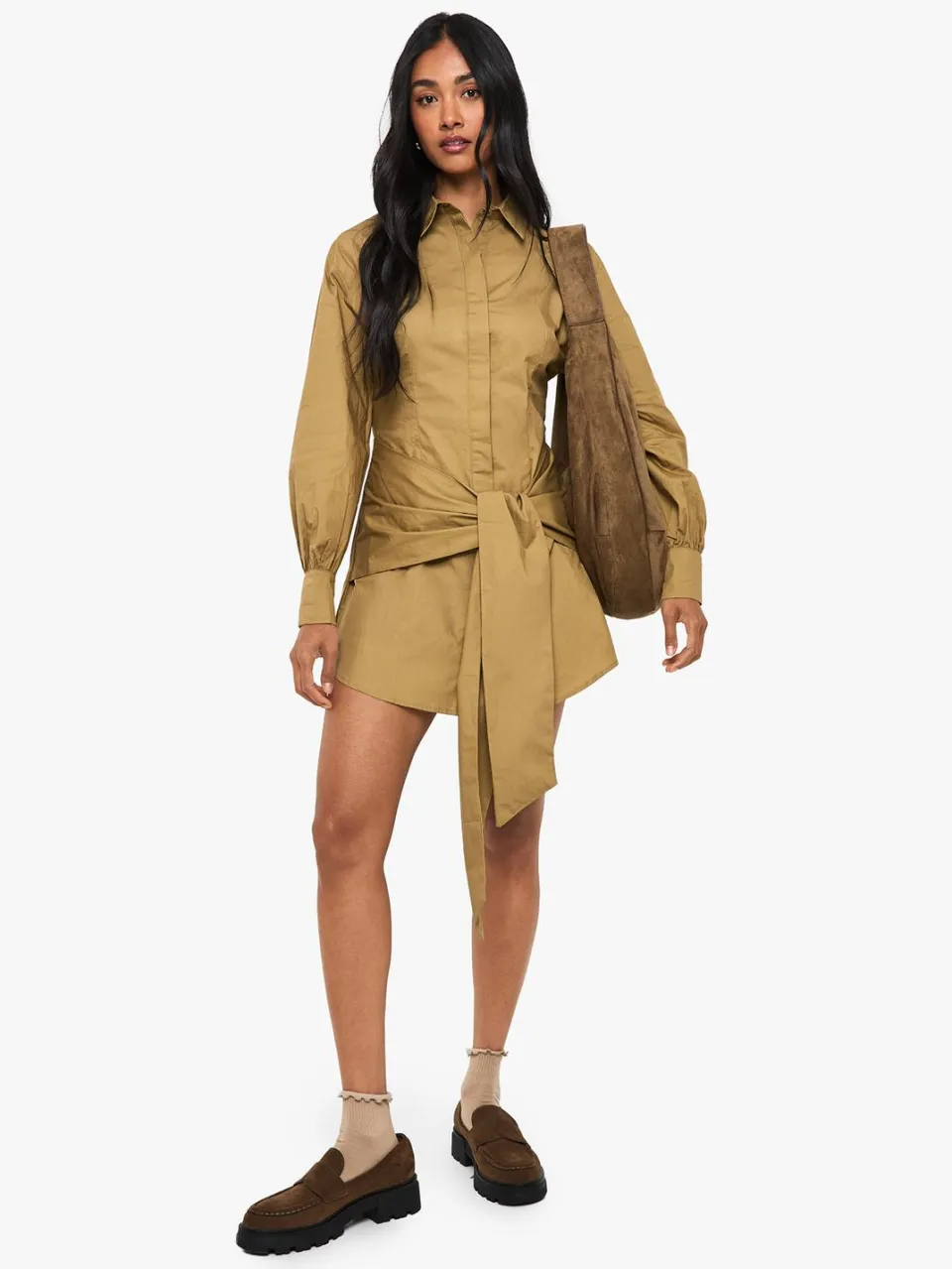 boohoo Dames Wikkel-shirtjurk kaki, foto 2
