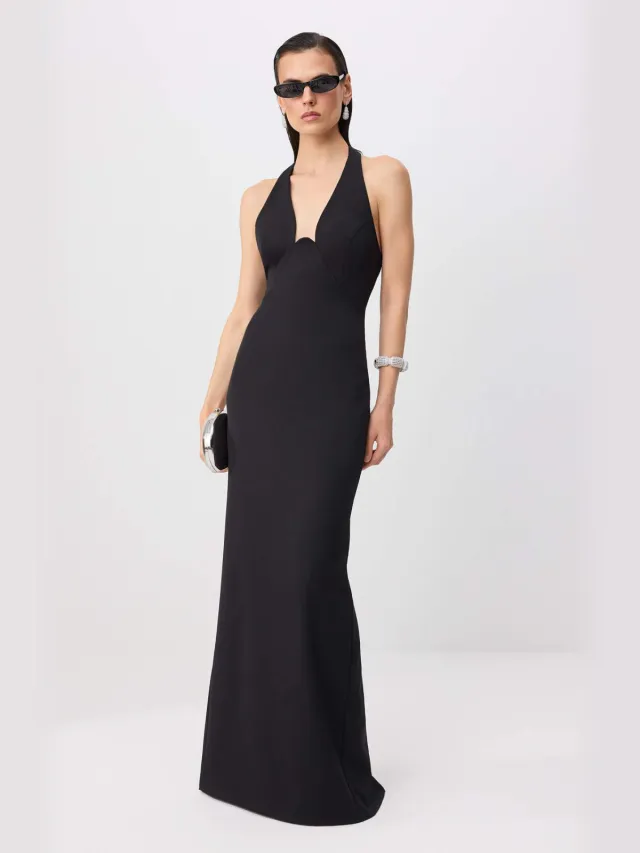 Trendyol TRENDYOLMİLLA Dames Zwart Effen Maxi Mouwloos Recht Avond & Gala Jurk