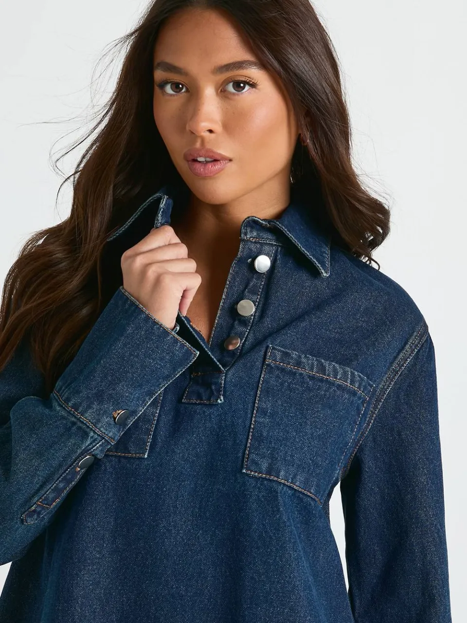 boohoo Dames Denimjurk met lange mouwen, foto 4