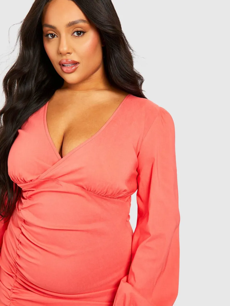 boohoo Dames Plus geraffelde mini bengaline jurk rood, foto 4