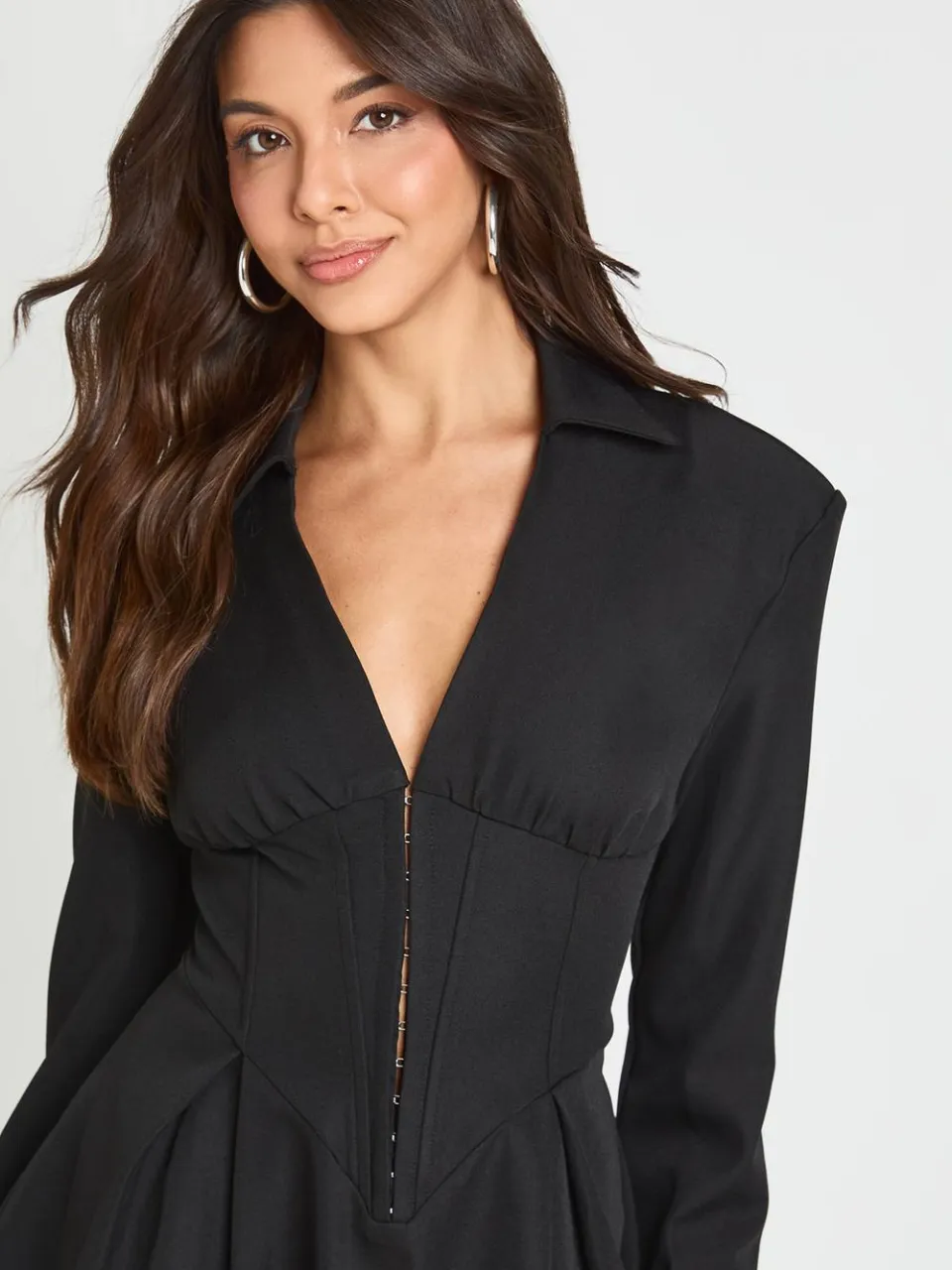 boohoo Dames Gestructureerde Corset Jurk Met Haaksluiting En Skater Rok zwart, foto 4