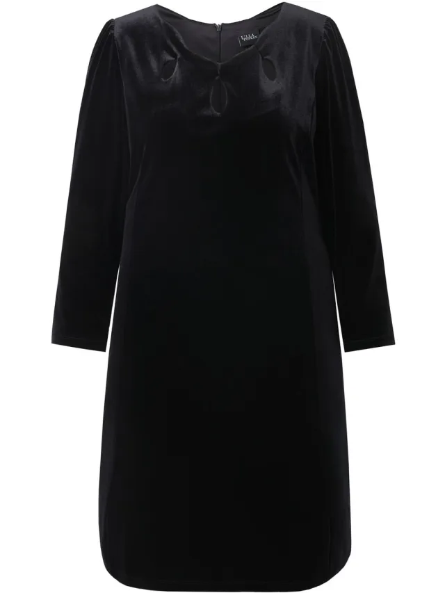 Ulla Popken Dames - Bodycon-jurk fluweel cut-outs lange mouwen - Zwart