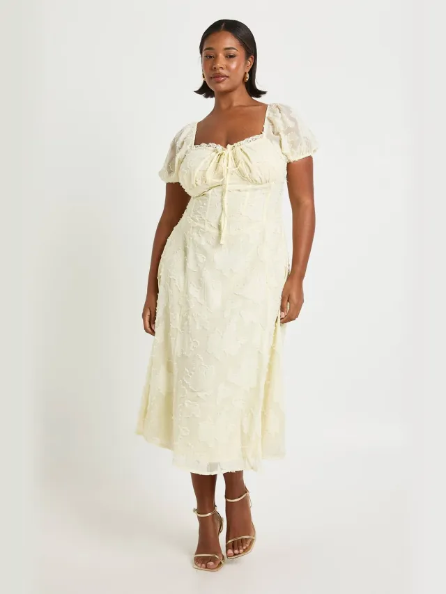 boohoo Dames Plus Burnout Melkmeisje Midi-jurk Citroen