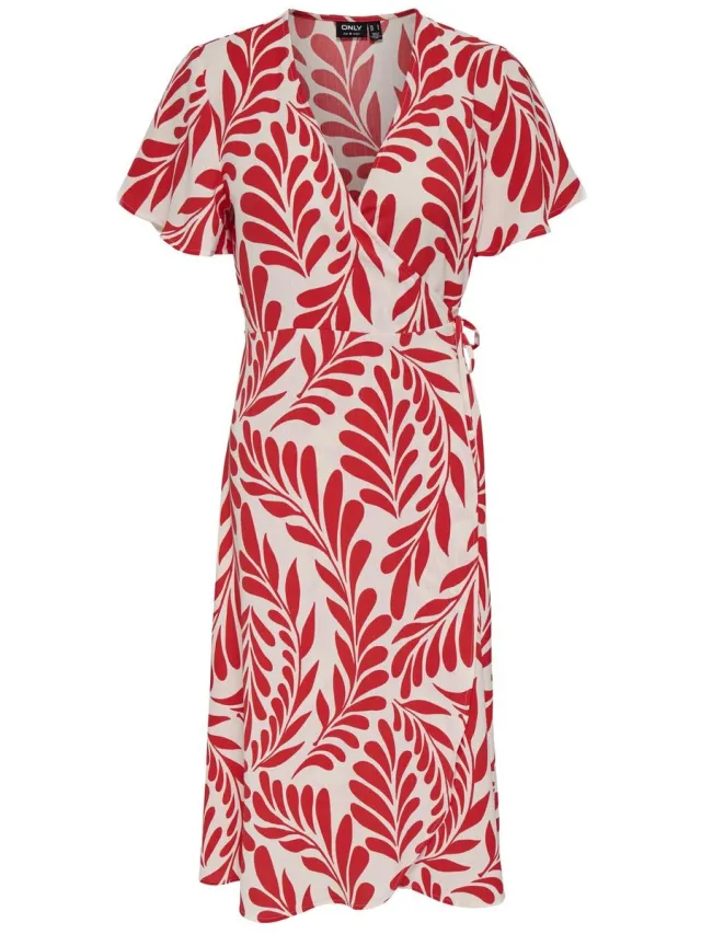 Only ONLCALI LIFE S/S WRAP DRESS WVN NOOS - Dames - Maxi jurken Poppy Red;Leaf