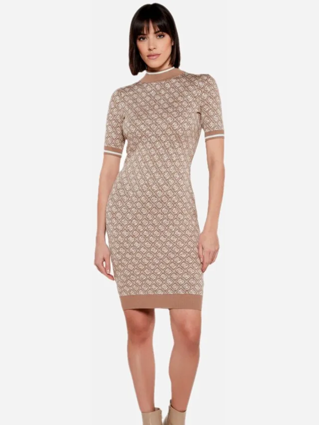 Guess Gebreide midi-jurk met beige 4G-logo