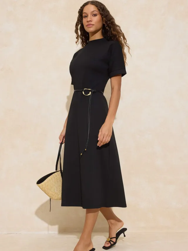 Trendyol TRENDYOLMİLLA Dames Zwart Effen Midi Kort Zakelijk A-lijn Jurken, foto 2