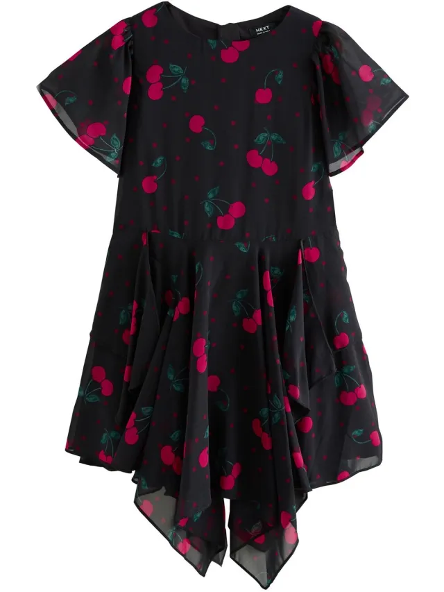 Next Meisjes - Jurk met versierde zoom - Zwart Black
