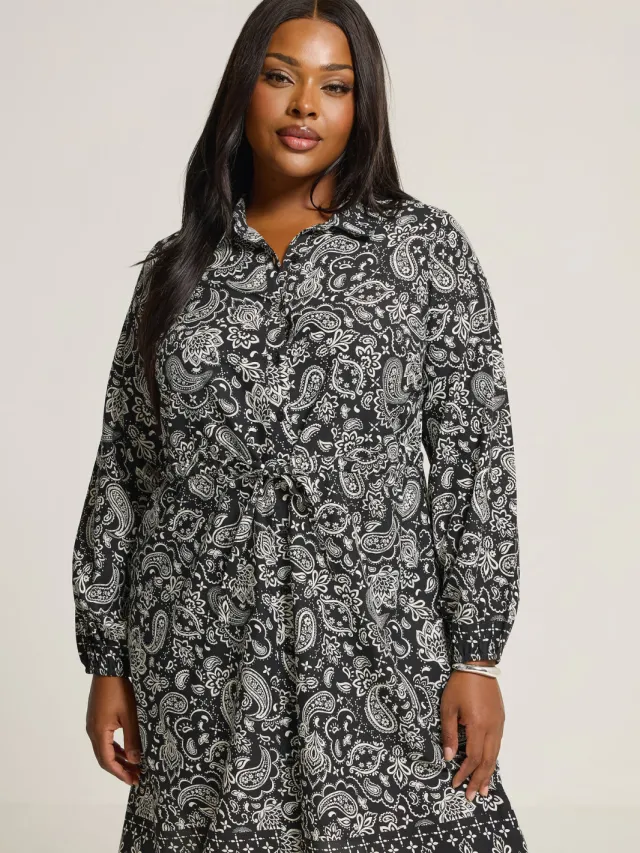 Yours Zwarte Minioverhemdjurk Met Paisleyprint Black