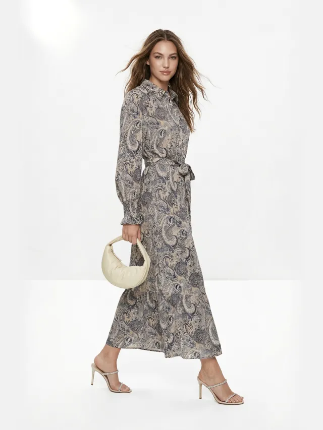 Trendyol Modest Dames Blauw Paisley Maxi Lang A-lijn Modest Jurken