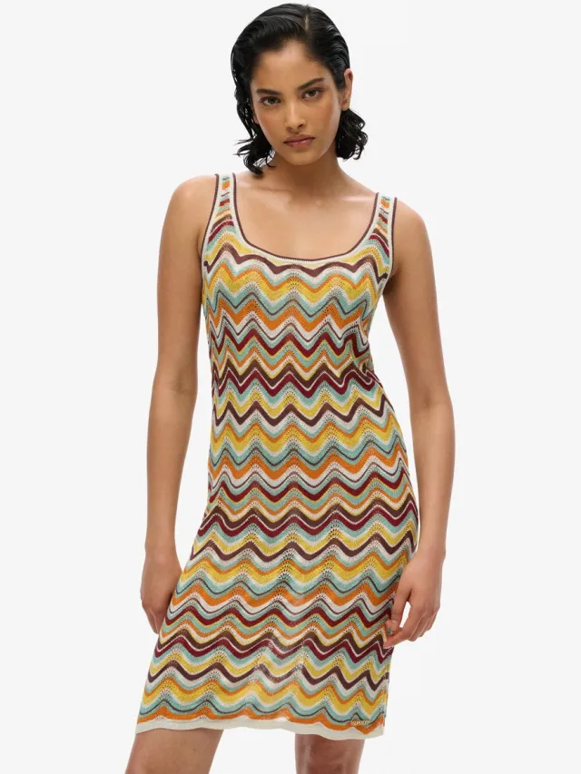Superdry Gebreide mini-jurk met zigzagmotief - Dames - Jurken Mint Zigzag Stripe