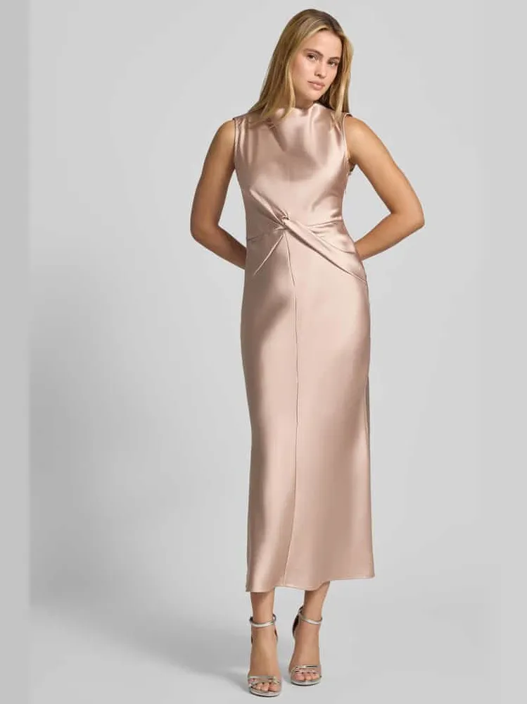 Rinascimento Cocktailjurk van satijn met plooien Taupe