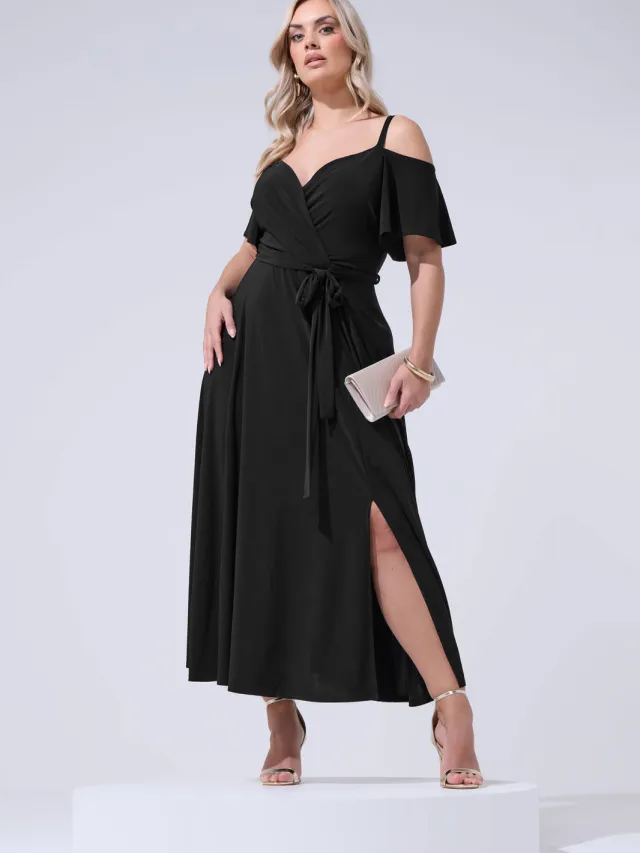 Yours London Zwarte Maxijurk Met Open Schouders Black