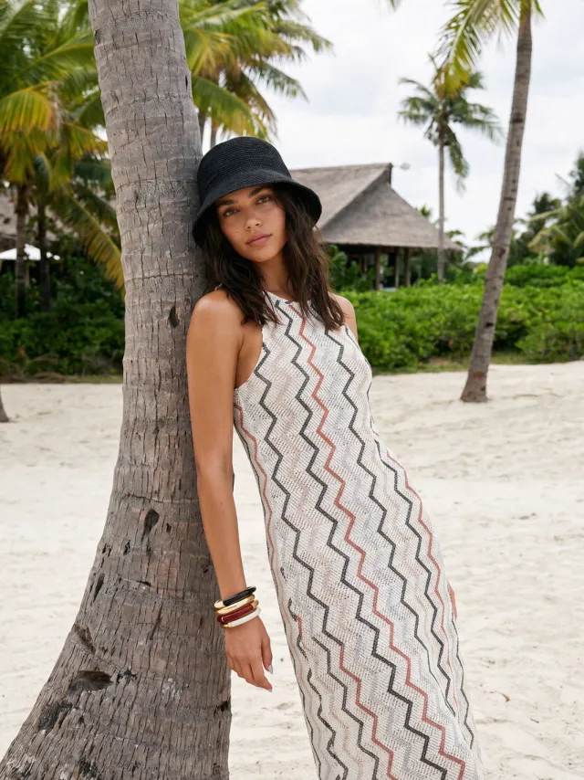 Trendyol TRENDYOLMİLLA Dames Meerkleurig Geometrisch patroon Maxi Mouwloos Strandkleding Recht Strandjurken Veelkleurig