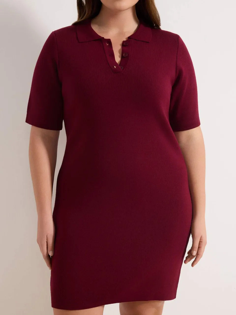 Trendyol Curve Dames Bordeaux Effen Kort / Mini Kort Casual Recht Grote maten Jurk, foto 2