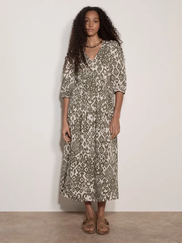 Apricot Tapestry Ikat Midi-jurk kaki