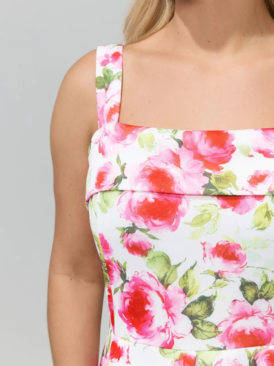Yours London Witte Midijurk Met Bloemenprint En Vierkante Hals, foto 5