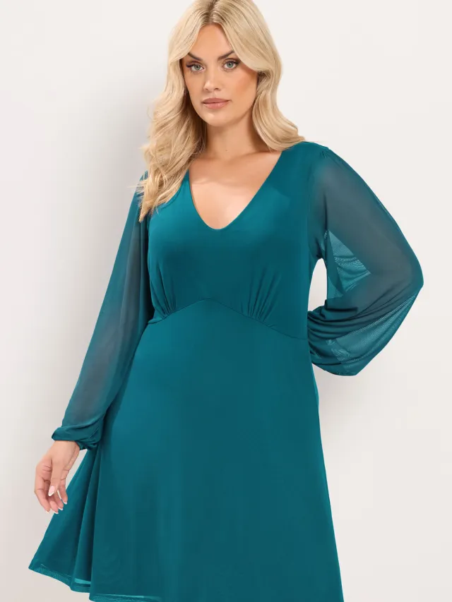 Yours Blauwgroene Overhemdjurk Van Mesh Met Ballonmouwen Blue