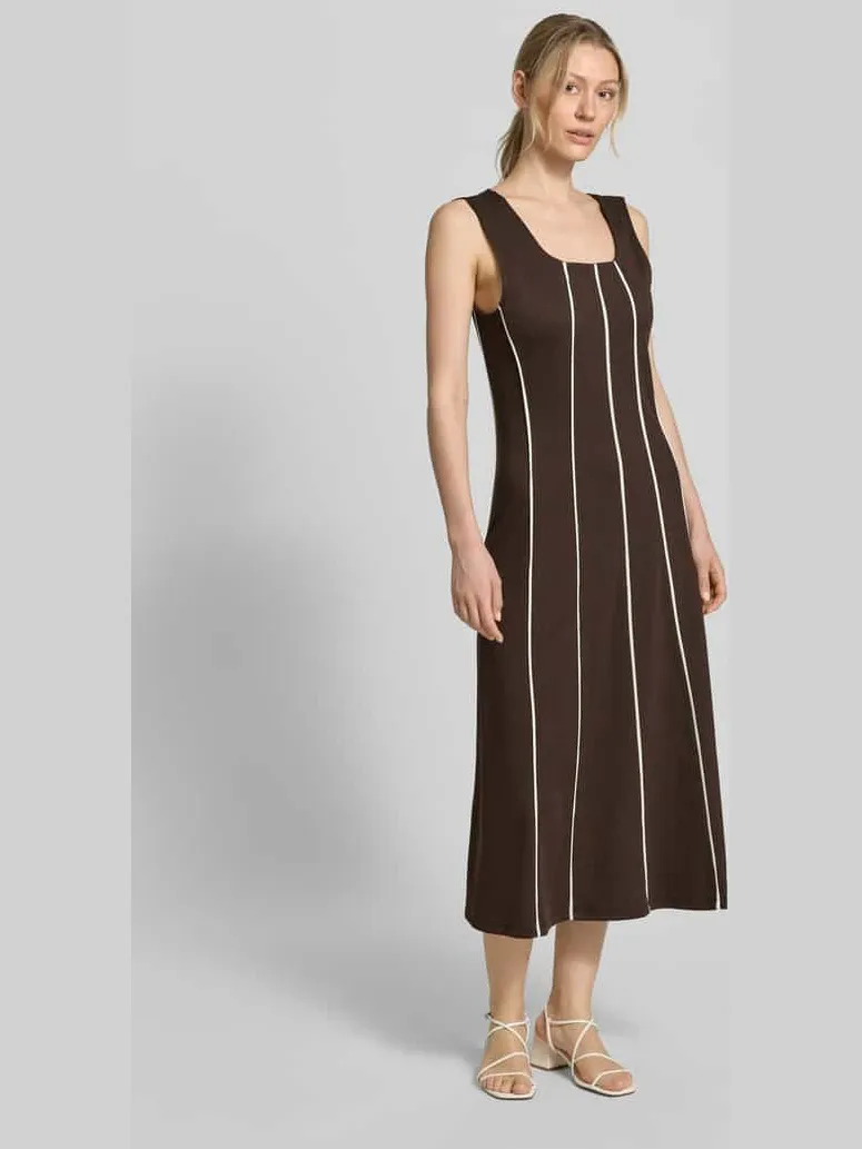 Christian Berg Woman Selection midi-jurk van viscosemix met vierkante hals Donkerbruin