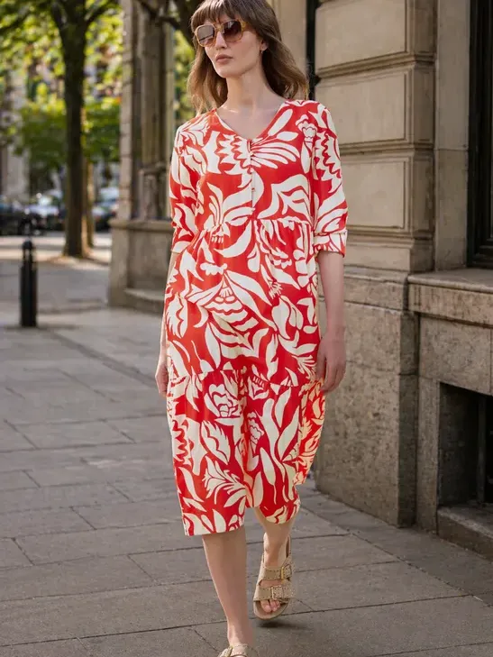 Street One Studio Midi-jurk met V-hals en print Rood