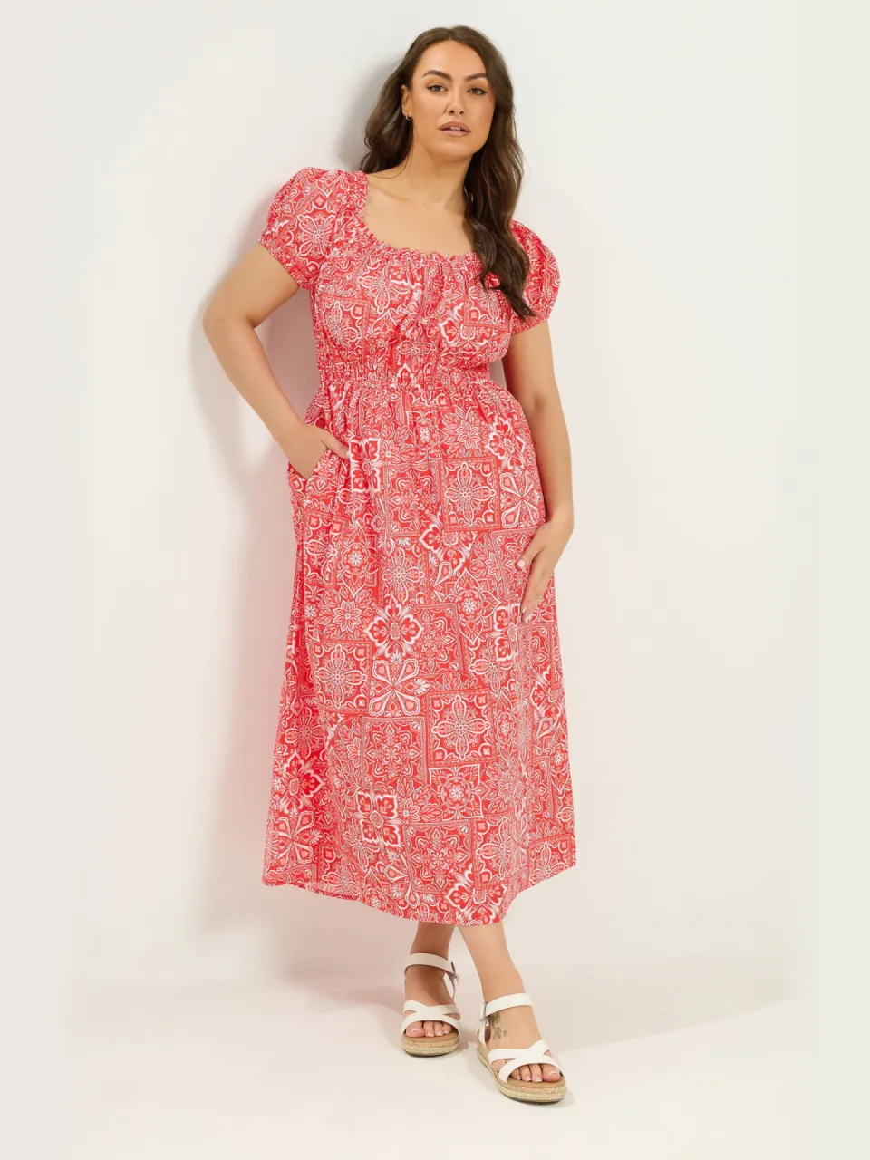 Yours Rode Paisley Poplin Bardotjurk rood, foto 2