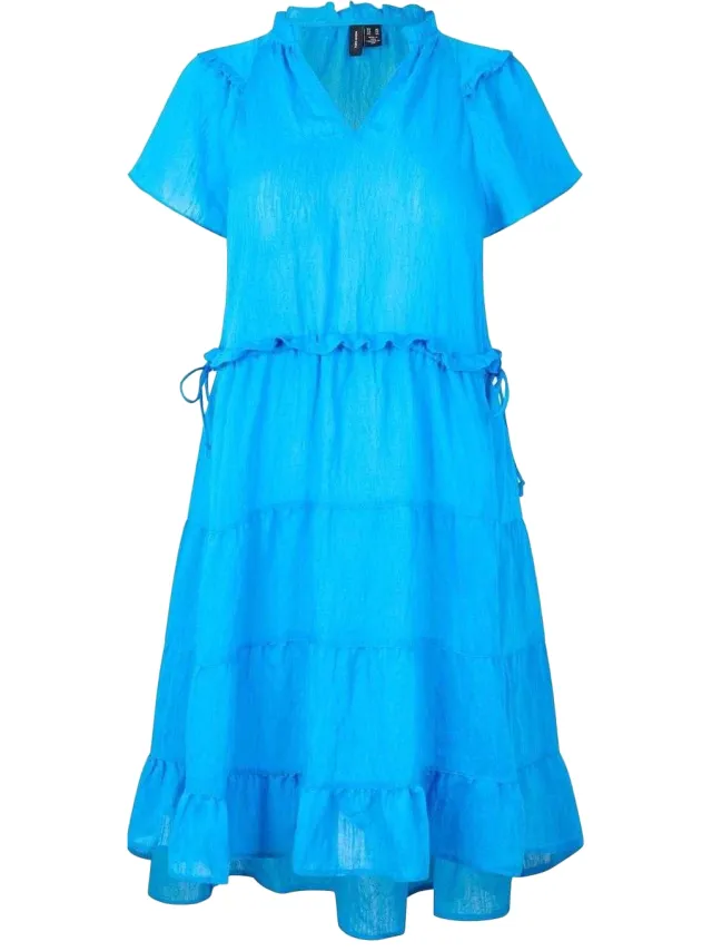Vero Moda Luca-minijurk met ruches voor dames (Dresden Blauw) Hemelsblauw