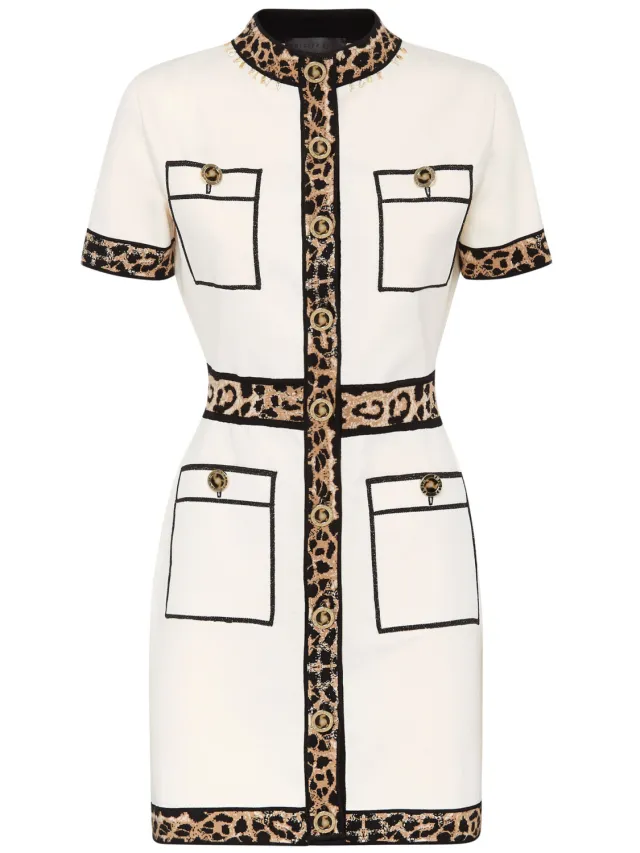Philipp Plein Gebreide Jurk Leopard Crème