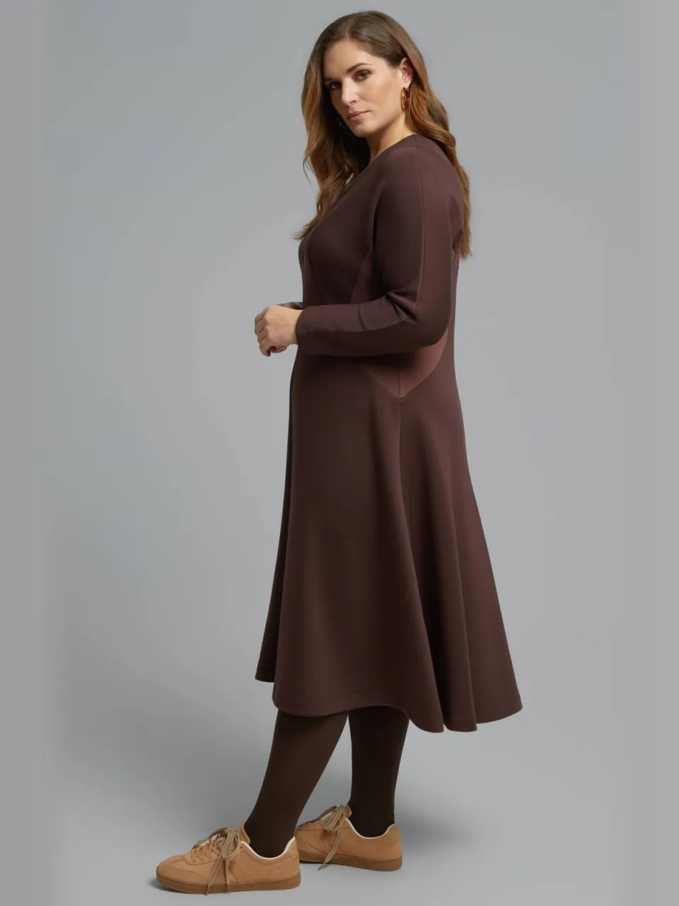 Mat Fashion Plus Size midi A-lijn jurk - donkerbruin, foto 3