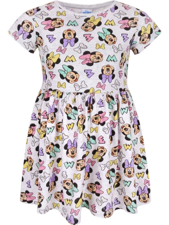 Disney Grijze, gemêleerde jurk met korte mouwen - Minnie Mouse DISNEY / 134 Grijs