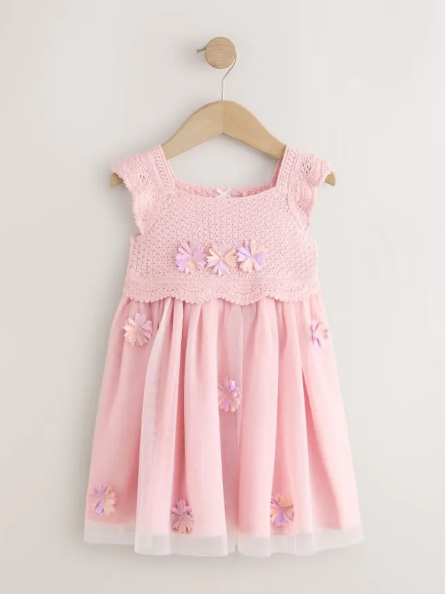 Next Meisjes - Gelegenheids Jurk met bloemen - Roze Pink