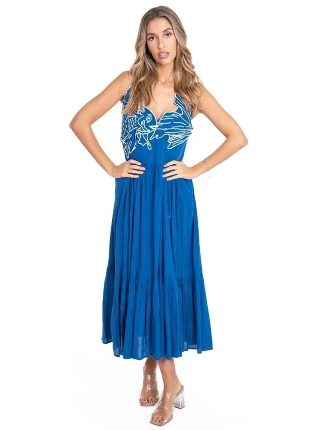 Isla Bonita By Sigris Lange Jurk Isla Bonita By Sigris Lange Midi-Jurk Blauw