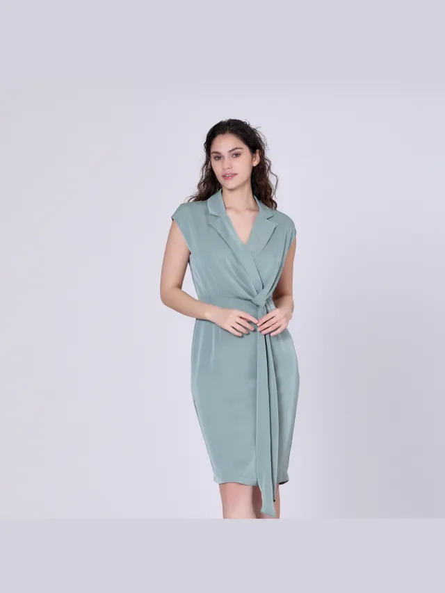 Smart & Joy Mat satijnen asymmetrische gedrapeerde paneeljurk Mint