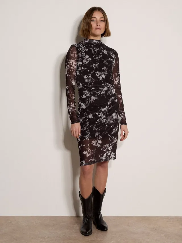 Apricot Mini-jurk van mesh met abstracte print Zwart
