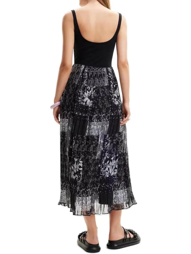 Desigual Mouwloze Viscose Jurk Met Print Black