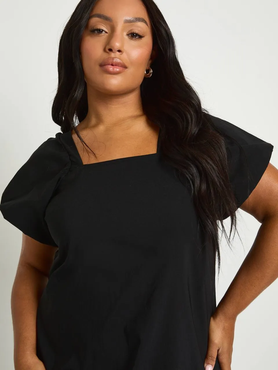 boohoo Dames Plus Drop Hem Pofmouw Midaxi Smock Jurk zwart, foto 3