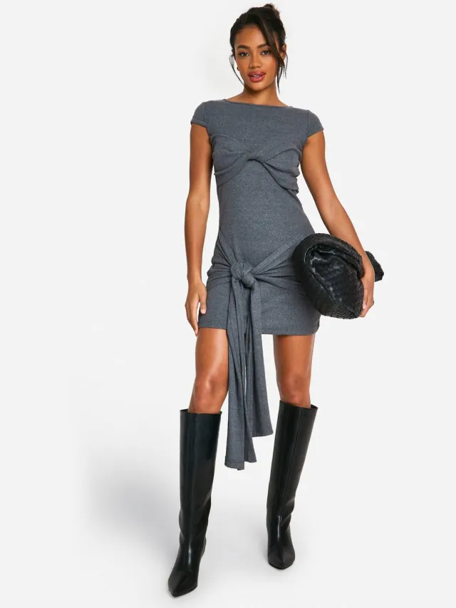 boohoo Dames Brushed Rib Mini Dress Houtskool