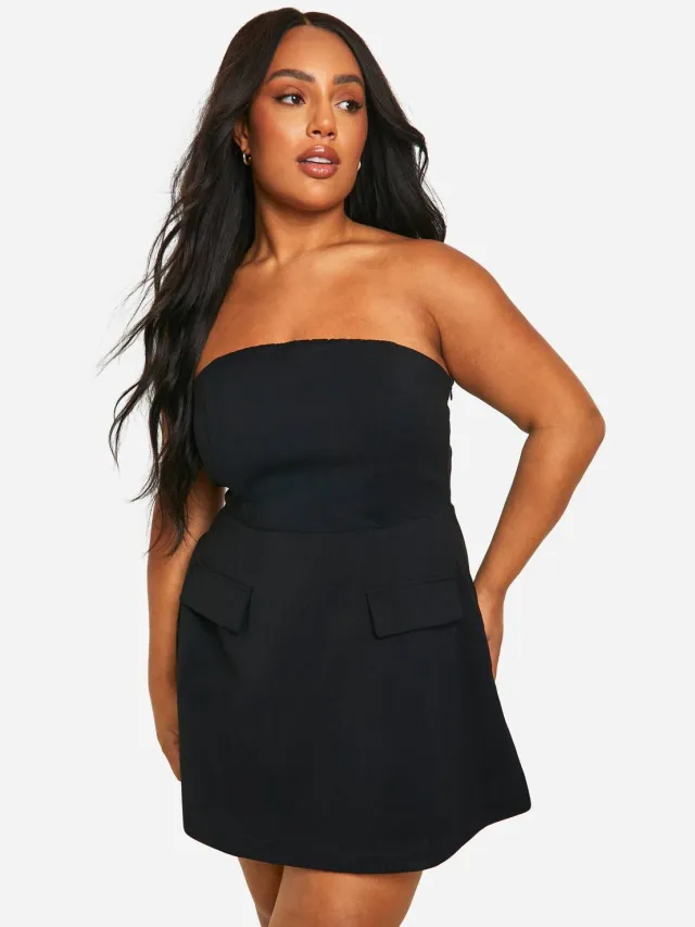 boohoo Dames Plus Gestructureerde Bandeau Mini-jurk zwart, foto 2