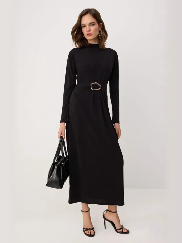 Trendyol Modest Dames Zwart Effen Maxi Lang Casual A-lijn Modest Jurken