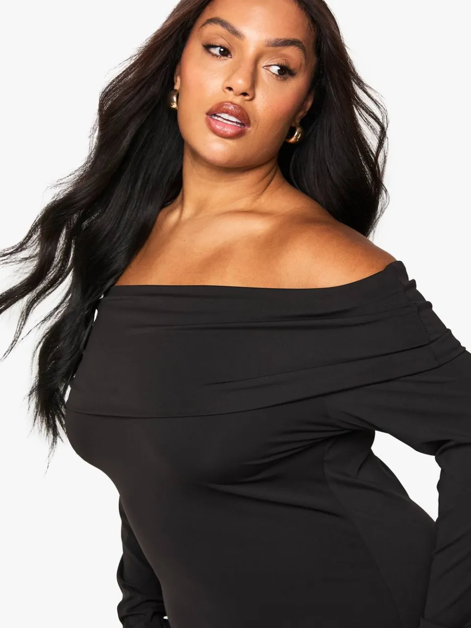 boohoo Dames Plus sculpt Bardot mini dress zwart, foto 3