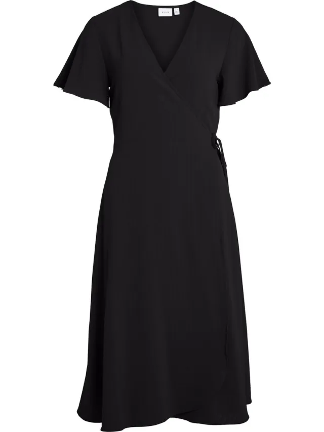 Vila VILOVIE S/S WRAP MIDI DRESS/SU - NOOS Dames Jurk Black-14059666-Black